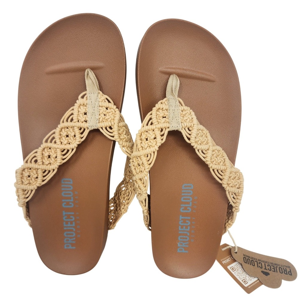 Project Cloud Hammock Macrame Memory Foam Flip Flop Sandals Beige Womens‎ 8.5